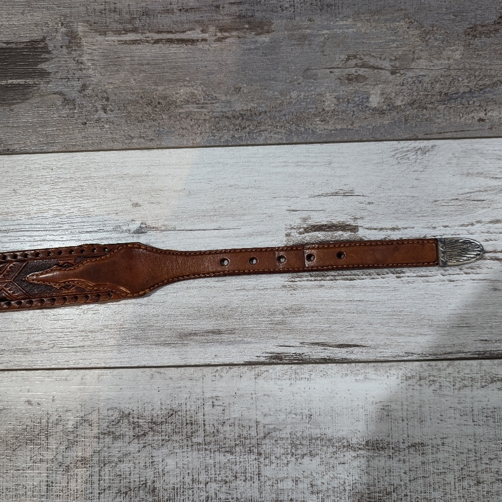 Tony Lama Belt Tooled Brown Leather 76706 women size 36 - Picture 6 of 8